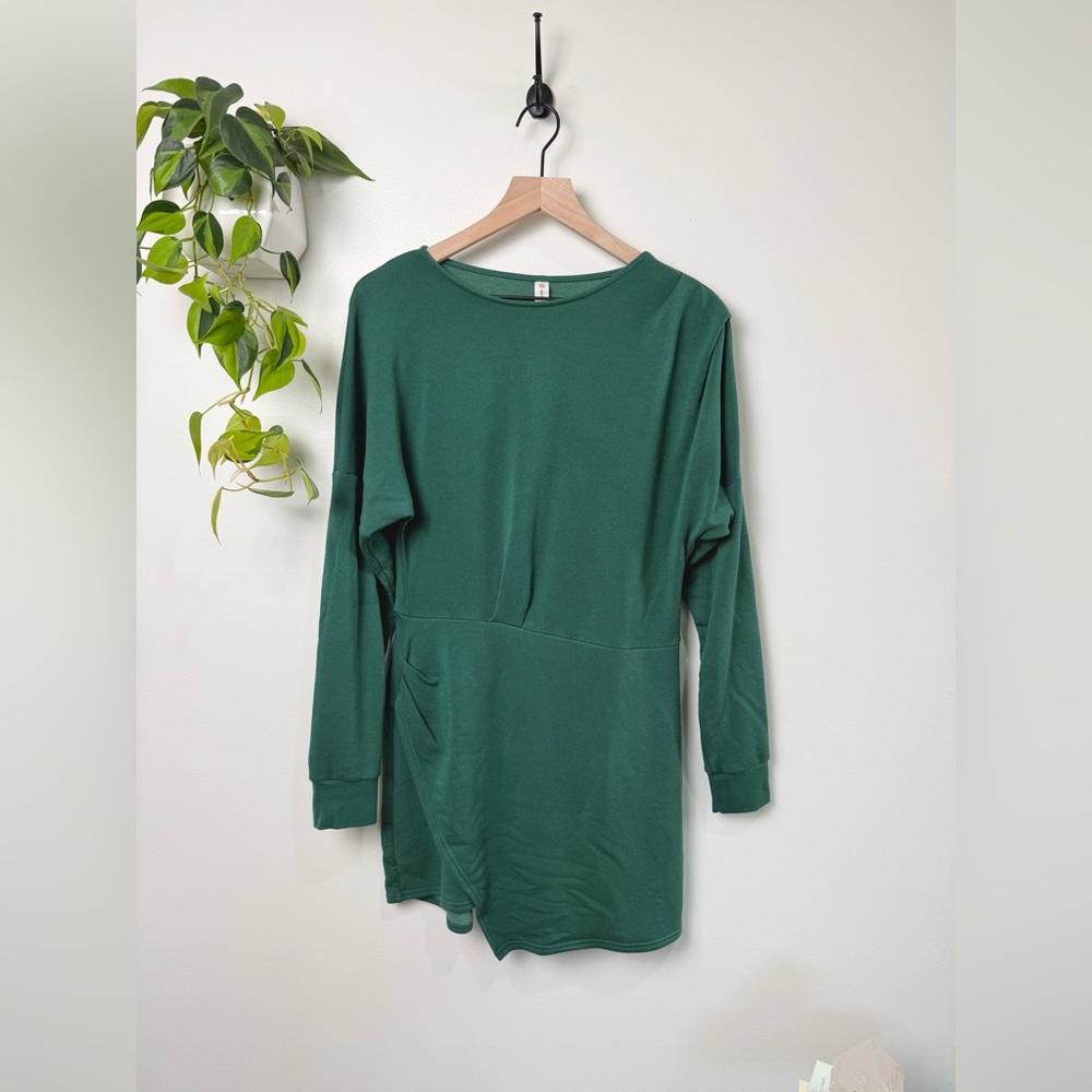 Daily Practice Green Sweatshirt Dress Long Sleeve Soft Knit Mini Casual Size M